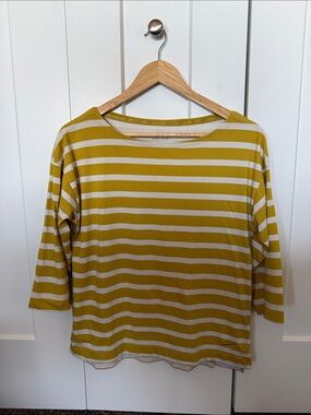 Nike Women's Striped Long Sleeve Top in Mustard and Cream
